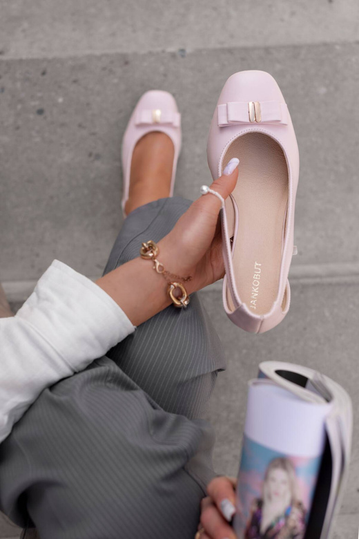 Dámské boty Powder Pink Přírodní kožené lodičky s ozdobným podpatkem 199 ElitaBut