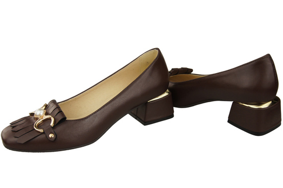 Dámská obuv Dámské lodičky zdobené střapcem Čokoládová přírodní kůže 195 ElitaBut