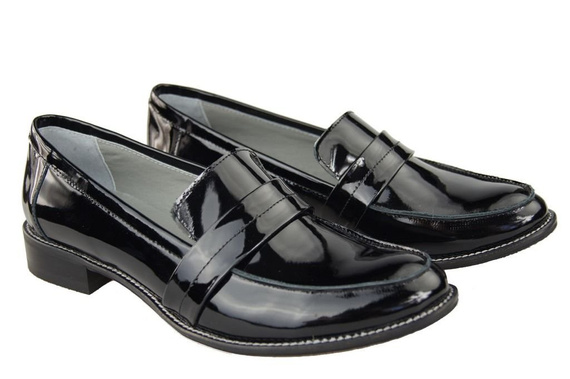 Obuv Dámské mokasíny z přírodní kůže Černý lak 139 ElitaBut