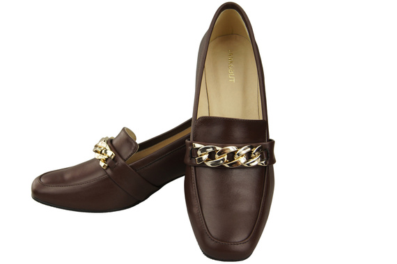 Dámské boty Chocolate s ozdobným řetízkem Dámské mokasíny Přírodní kůže 193 ElitaBut