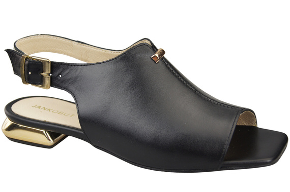 Pohodlná dámská obuv Sandály černé s plochým zlatým podpatkem Přírodní kůže 207 ElitaBut