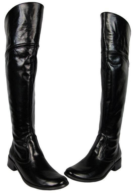 Dámské boty Černé lakované mušketýrky Vysoké nad kolena z přírodní kůže 638 ElitaBut