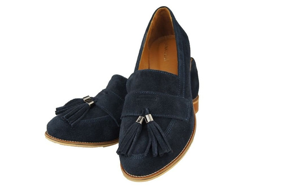 Dámská obuv Mokasyny Přírodní kůže Velour Navy Blue 134 ElitaBut