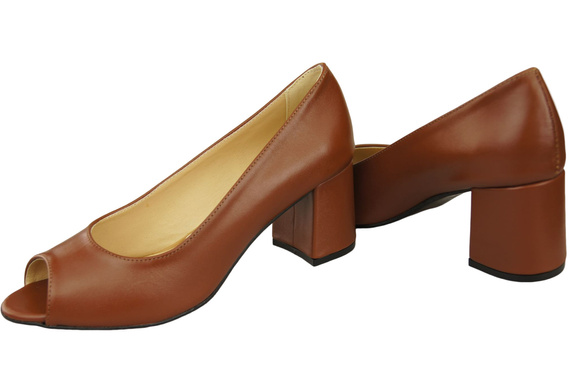 Dámská obuv PEEP TOE Brown Lodičky z přírodní kůže s potaženým podpatkem 192 ElitaBut