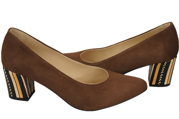 Dámská obuv Hnědá semišová obuv z přírodní kůže s ozdobným podpatkem 158 s ElitaBut