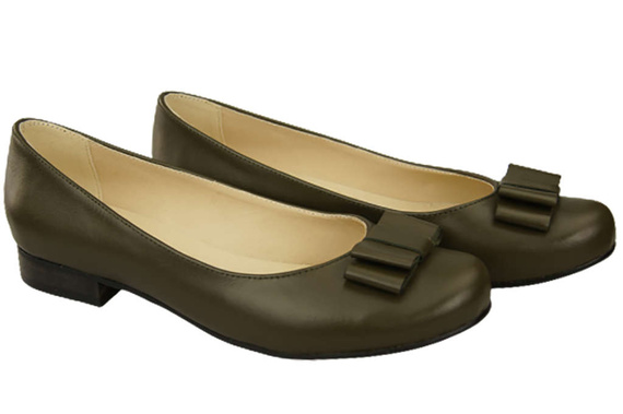 Obuwie Baleriny Damskie Skóra Naturalna Oliwkowe 702 ElitaBut