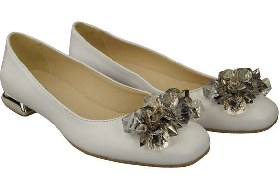 Dámské bílé lodičky s krystaly z přírodní kůže 216 ElitaBut