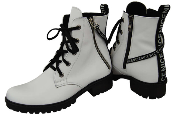 Obuv Booties Dámské bílé kozačky s nápisem NICE Přírodní kůže 173 Od ElitaBut