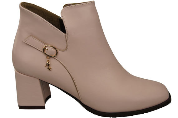 Dámské kotníkové boty ElitaBut 226 Pudrově růžová z pravé kůže, zateplené, hranatá špička, široký podpatek (blok)