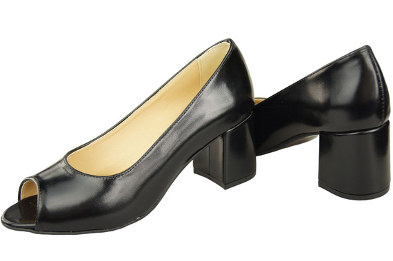 Dámská obuv PEEP TOE černá lesklá přírodní kůže s potaženým podpatkem 192 ElitaBut