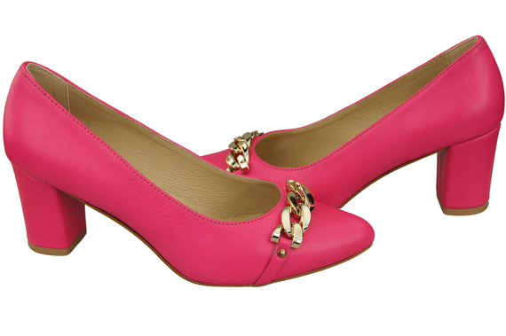 Klasické dámské boty Neon Pink Natural Leather pumps with Gold Ornamental Chain 200 ElitaBut