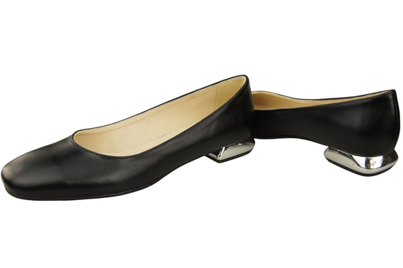 Plochá dámská obuv Černý ozdobný podpatek Přírodní kůže 209 ElitaBut