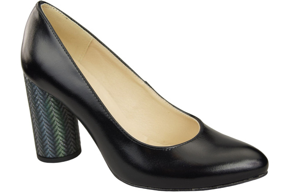 Dámská obuv Dámská černá lesklá přírodní kůže Barevný ozdobný podpatek 194 ElitaBut