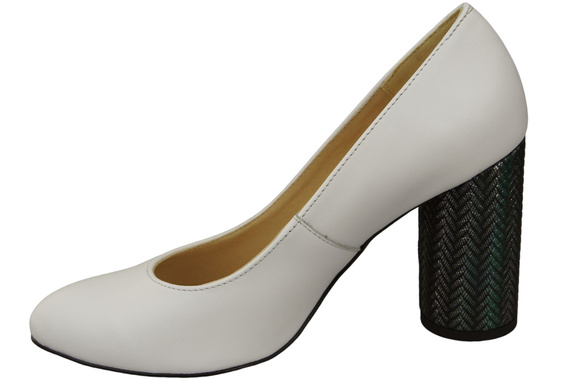 Dámská obuv Dámské lodičky Bílá přírodní kůže Barevný ozdobný podpatek 194 ElitaBut