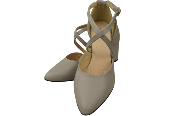 Elegantní Světlý popel kožené sandály s otevřenými boky na robustním podpatku 218 ElitaBut