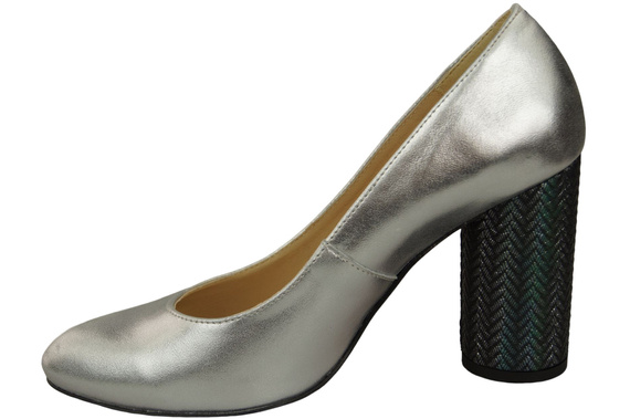 Dámská obuv Stříbrné lodičky Přírodní kůže Barevný ozdobný podpatek 194 ElitaBut