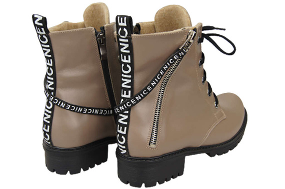 Obuv Kozačky Kozačky Cappuccino Tmavé dámské s nápisem NICE Přírodní kůže 173 Od ElitaBut