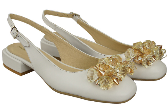 Dámská obuv Bílé sandály s krystaly Přírodní kůže 215 ElitaBut