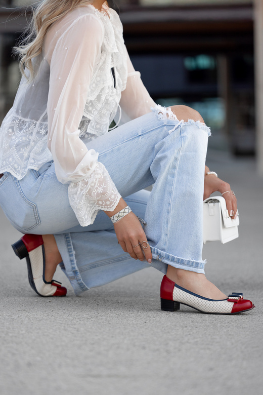 Dámská obuv Přírodní kůže Červená béžová 732 ElitaBut