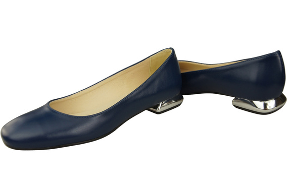 Plochá dámská obuv Navy Blue Decorative Heel Natural leather 209 ElitaBut