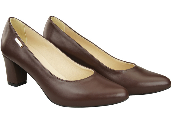 Klasické hladké boty Dámské čokoládové lodičky z přírodní kůže 213 ElitaBut