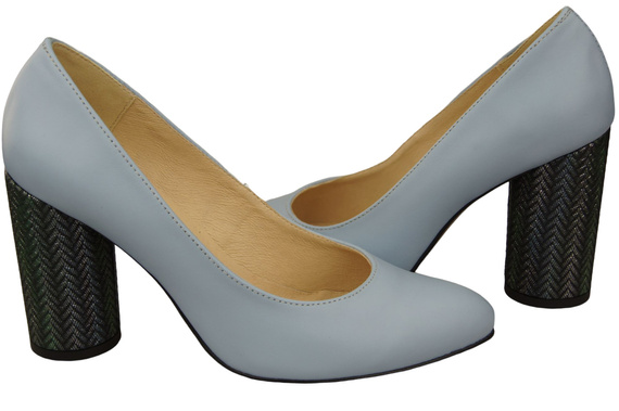 Dámská obuv Dýně Světle modrá Přírodní kůže Barevný ornamentální podpatek 194 ElitaBut