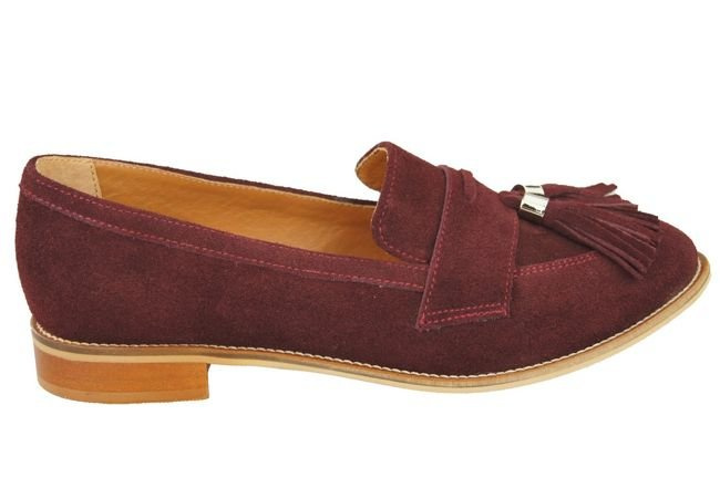 Dámská obuv Mokasyny Přírodní kůže Velour Maroon 134 ElitaBut