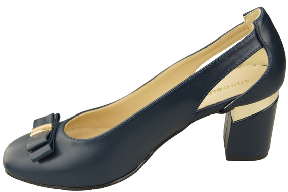 Dámské tmavě modré kožené lodičky s ozdobným podpatkem 199 ElitaBut