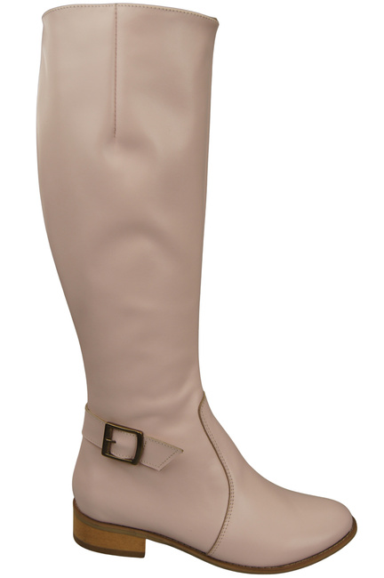 Dámské kožené kozačky Pudrově růžová zateplené oficerky, ploché 225 ElitaBut