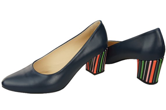 Dámská obuv Námořnická modř Lodičky z přírodní kůže s ozdobným podpatkem 158 ElitaBut