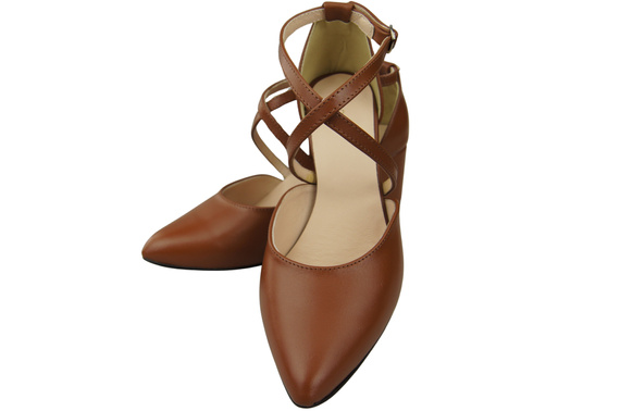 Elegantní Hnědá kožené sandály s otevřenými boky na robustním podpatku 218 ElitaBut