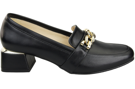 Dámské boty černé s ozdobným řetízkem Mokasíny z přírodní kůže 193 ElitaBut