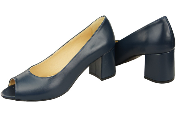 Dámská obuv PEEP TOE Navy blue Lodičky z přírodní kůže s potaženým podpatkem 192 ElitaBut