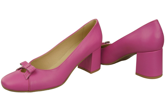 Dámské lodičky s mašlí Fuchsiová přírodní kůže a nízkým podpatkem 203 ElitaBut