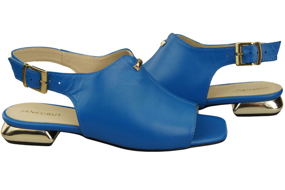 Pohodlná dámská obuv Sandály modré Plochý zlatý podpatek Přírodní kůže 207 ElitaBut