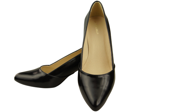 Dámské Lodičky Černá lesklá Pravá Kůže Špičatá Špička Podpatek ElitaBut 221