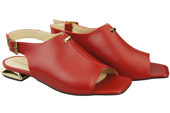 Pohodlná dámská obuv Červené sandály Plochý zlatý podpatek Přírodní kůže 207 ElitaBut