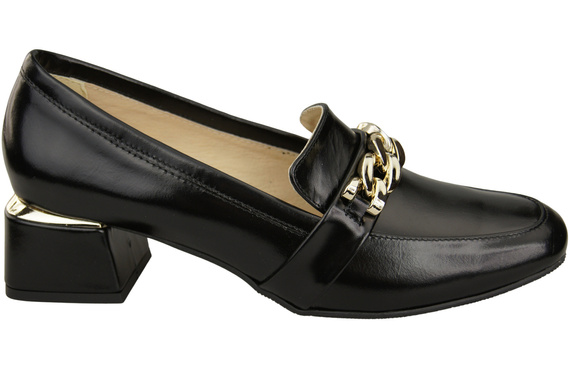 Dámské boty černé lesklé s ozdobným řetízkem Dámské mokasínové lodičky z přírodní kůže 193 ElitaBut