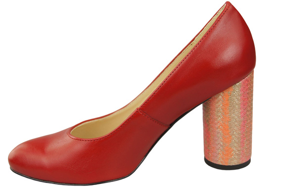 Dámská obuv Dámské lodičky Červená přírodní kůže Ozdobný podpatek 194 ElitaBut