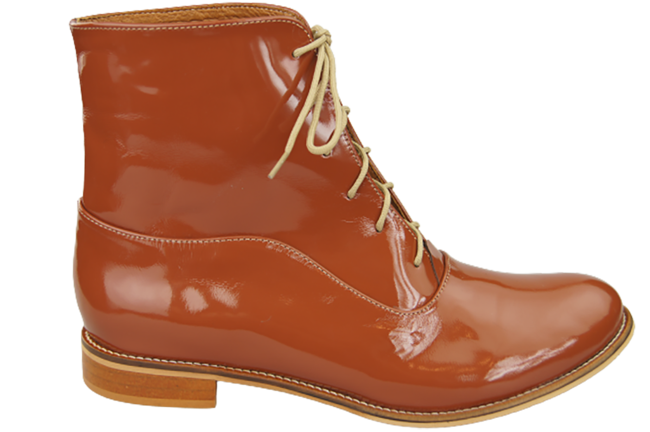 Dámské kozačky hnědé lakované jaro/podzim z přírodní kůže 155 L ElitaBut