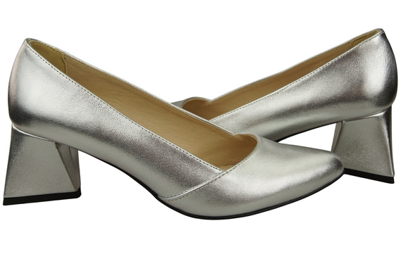 Dámské Lodičky Silver Pravá Kůže Špičatá Špička Podpatek ElitaBut 221