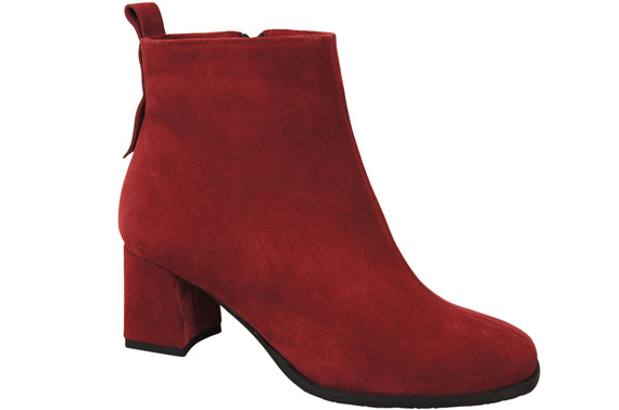 Dámské kotníkové boty Maroon z přírodní velurové kůže, stabilní blokový podpatek, se zipem 224 ElitaBut