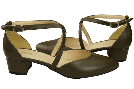 Dámské Sandály Kožené Olive s Pásky na Nízkém Podpatku 223 ElitaBut