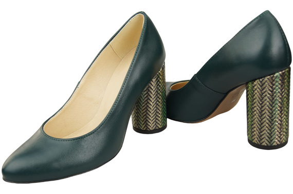 Dámská obuv Malachitové lodičky Přírodní kůže Barevný ornamentální podpatek 194 ElitaBut