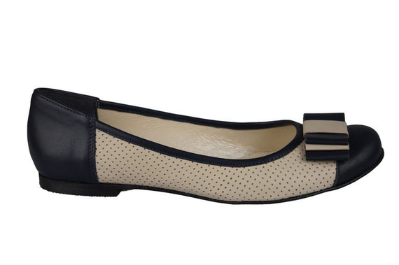 Dámské baleríny Openwork z přírodní kůže Navy-Beige 718 ElitaBut