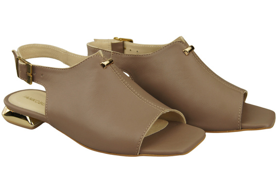 Pohodlné dámské sandály Cappuccino Dark Flat Golden Heel Natural Leather 207 ElitaBut