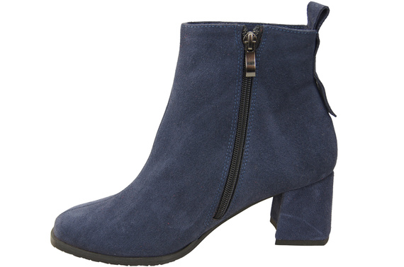 Dámské kotníkové boty Námořnická modř z přírodní velurové kůže, stabilní blokový podpatek, se zipem 224 ElitaBut