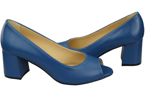 Dámská obuv PEEP TOE Blue Lodičky z přírodní kůže s potaženým podpatkem 192 ElitaBut