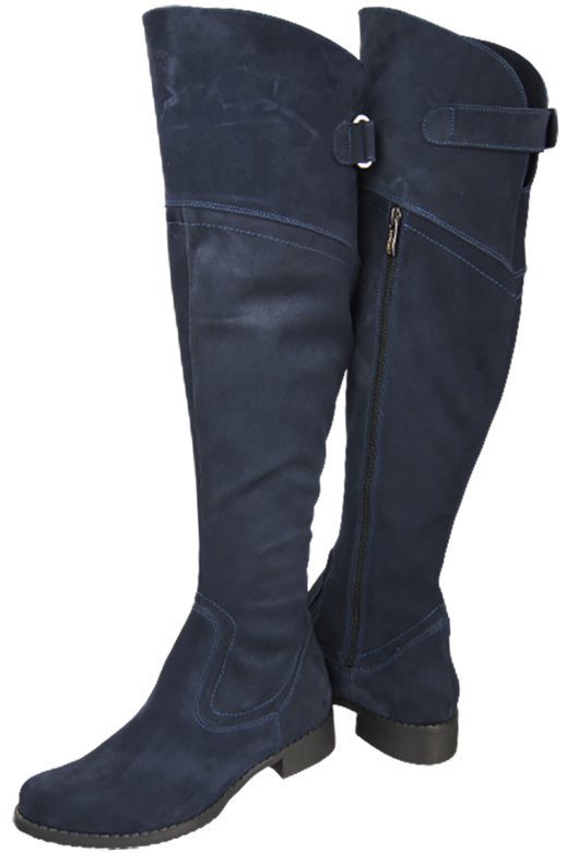 Dámské boty Navy blue Musketeers High over the knee natural leather Velour 154 ElitaBut