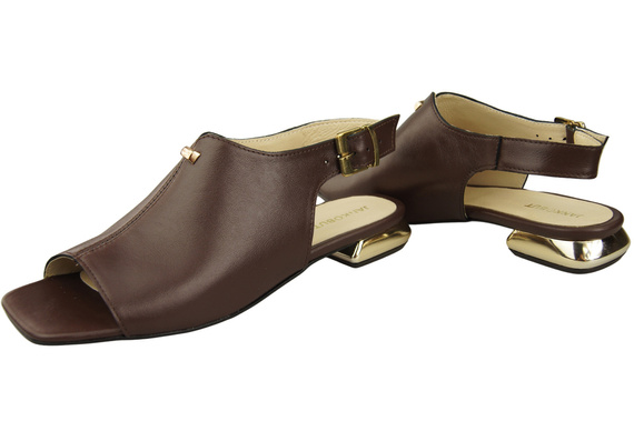 Pohodlná dámská obuv Čokoládové sandály Plochý zlatý podpatek Přírodní kůže 207 ElitaBut